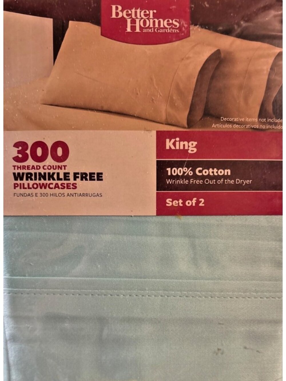 BHG King Size 300 Thread Count Wrinkle Free Cotton Pillowcase Aqua Reef Sage Grn - Picture 3 of 7